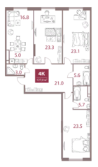 ЖК «Legacy», планировка 4-комнатной квартиры, 127.00 м²