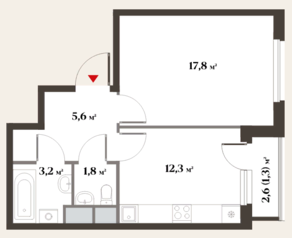 ЖК Миниполис «Восемь кленов», планировка 1-комнатной квартиры, 42.00 м²