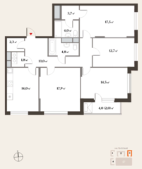 ЖК Миниполис «Восемь кленов», планировка 4-комнатной квартиры, 108.20 м²