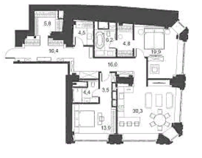 Апарт-отель «Ильинка, 3/8», планировка 3-комнатной квартиры, 117.60 м²
