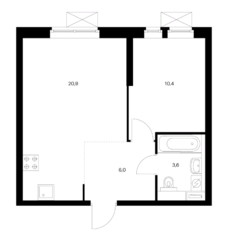 ЖК «Большая Очаковская 2», планировка 1-комнатной квартиры, 40.90 м²