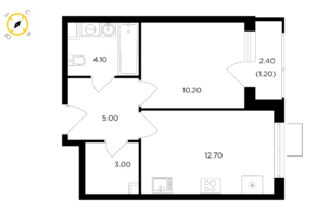 ЖК «Миловидное», планировка 1-комнатной квартиры, 36.20 м²