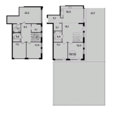 ЖК «Южные сады», планировка 5-комнатной квартиры, 187.80 м²