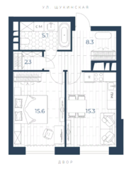 ЖК «Интонация», планировка 1-комнатной квартиры, 46.60 м²