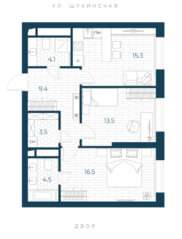 ЖК «Интонация», планировка 2-комнатной квартиры, 66.80 м²