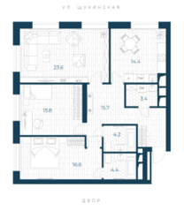 ЖК «Интонация», планировка 3-комнатной квартиры, 98.10 м²