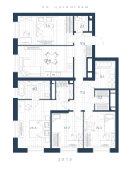 ЖК «Интонация», планировка 4-комнатной квартиры, 118.60 м²