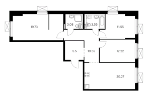 ЖК «Ютаново», планировка 3-комнатной квартиры, 86.45 м²