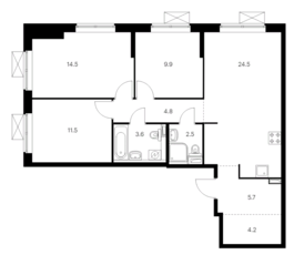 ЖК «Ютаново», планировка 3-комнатной квартиры, 81.20 м²