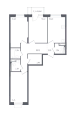 ЖК «Пятницкие Луга», планировка 3-комнатной квартиры, 78.58 м²