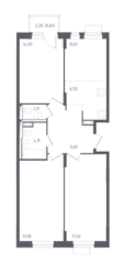 ЖК «Пятницкие Луга», планировка 4-комнатной квартиры, 80.86 м²