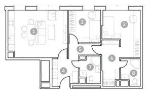 Апарт-отель «ФизтехСити», планировка 3-комнатной квартиры, 67.28 м²