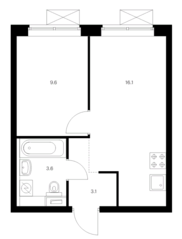 ЖК «Новое Очаково», планировка 1-комнатной квартиры, 32.40 м²