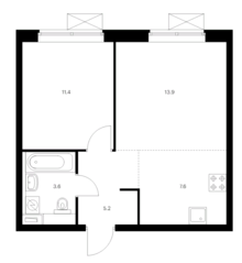 ЖК «Новое Очаково», планировка 2-комнатной квартиры, 41.70 м²
