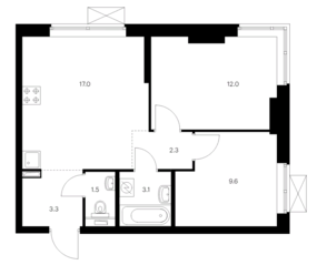 ЖК «Новое Очаково», планировка 2-комнатной квартиры, 48.80 м²