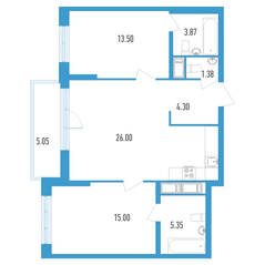 ЖК «Колумб», планировка 2-комнатной квартиры, 70.91 м²