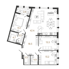 ЖК «Миръ», планировка 3-комнатной квартиры, 122.00 м²