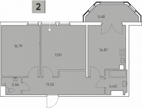 ЖК «Tesoro», планировка 2-комнатной квартиры, 71.88 м²