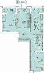 ЖК «Аквилон Leaves», планировка 4-комнатной квартиры, 80.61 м²
