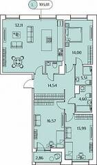 ЖК «Аквилон Leaves», планировка 4-комнатной квартиры, 103.01 м²