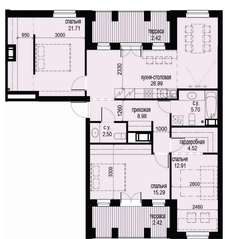 ЖК «ID Moskovskiy», планировка 4-комнатной квартиры, 103.44 м²