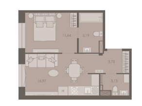 ЖК «Северная Корона (ПСК)», планировка 1-комнатной квартиры, 40.68 м²