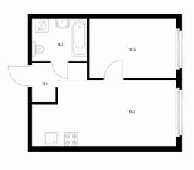 ЖК «Кронштадтский 9», планировка 1-комнатной квартиры, 36.40 м²