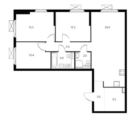 ЖК «Витебский парк», планировка 3-комнатной квартиры, 85.40 м²