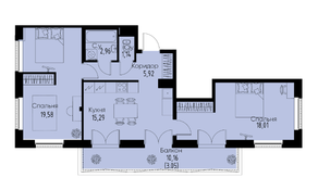 ЖК «ID Park Pobedy», планировка 2-комнатной квартиры, 65.95 м²