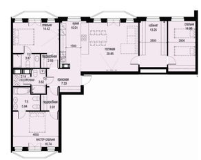 ЖК «ID Moskovskiy», планировка 3-комнатной квартиры, 130.04 м²
