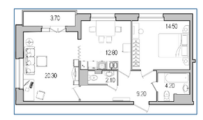 ЖК «Поэт», планировка 2-комнатной квартиры, 66.60 м²