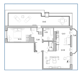 ЖК «Поэт», планировка 2-комнатной квартиры, 95.70 м²