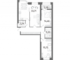 ЖК «Новое Купчино», планировка 2-комнатной квартиры, 91.30 м²