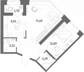 ЖК «Новое Купчино», планировка 2-комнатной квартиры, 55.40 м²