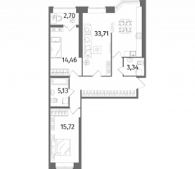 ЖК «Новое Купчино», планировка 3-комнатной квартиры, 90.70 м²