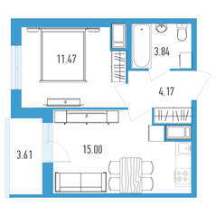 ЖК «Магеллан», планировка 1-комнатной квартиры, 36.28 м²
