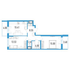 ЖК «Магеллан», планировка 2-комнатной квартиры, 61.62 м²