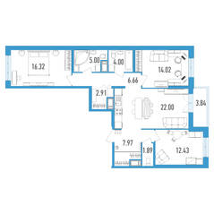 ЖК «Колумб», планировка 3-комнатной квартиры, 95.12 м²