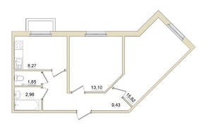 ЖК «Granholm Village», планировка 2-комнатной квартиры, 51.45 м²