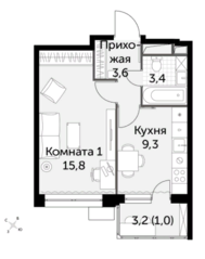 МФК «Датский квартал», планировка 1-комнатной квартиры, 33.10 м²