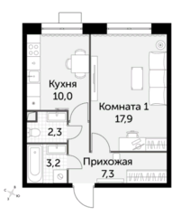 МФК «Датский квартал», планировка 1-комнатной квартиры, 40.70 м²