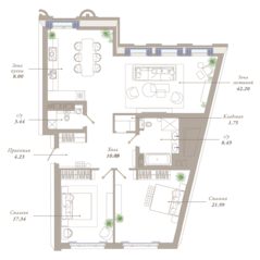 ЖК «Приоритет», планировка 3-комнатной квартиры, 117.47 м²