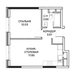 МФК «Clementine», планировка 1-комнатной квартиры, 37.14 м²