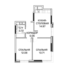 МФК «Clementine», планировка 2-комнатной квартиры, 49.54 м²