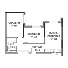 МФК «Clementine», планировка 2-комнатной квартиры, 54.60 м²