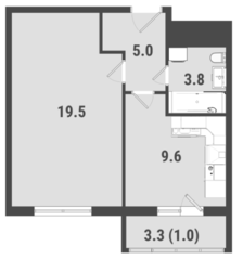 ЖК «FoRest», планировка 1-комнатной квартиры, 38.90 м²