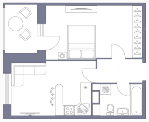 ЖК «Новое Жегалово», планировка квартиры со свободной планировкой, 42.90 м²