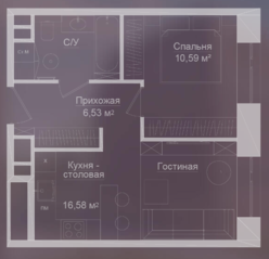 МФК «Долгоруковская, 25», планировка 2-комнатной квартиры, 38.70 м²