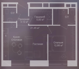 МФК «Долгоруковская, 25», планировка 2-комнатной квартиры, 50.00 м²