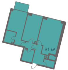 ЖК «LEVEL Barvikha Residence», планировка 3-комнатной квартиры, 90.70 м²